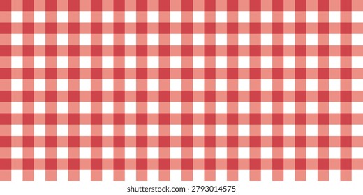 Seamless red and white gingham pattern vector background. Traditional picnic tablecloth checkered texture illustration.
