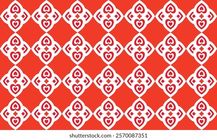 Seamless red and white heart pattern, perfect for Valentine's Day cards, wedding invites, textiles, or digital projects, conveying love and romance.