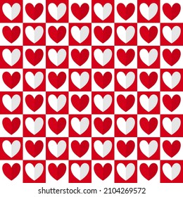 Seamless red and white hearts. Pattern for gift wrapping paper. Wallpaper, backdrop, background, wrapping paper, card for Valentine's Day.