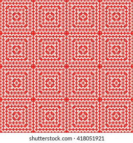 Seamless red white pattern with symmetric geometric ornament. Ethnic abstract background. Abstract repeated wallpaper. Vector illustration