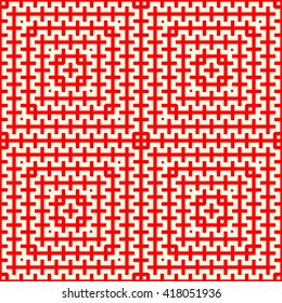Seamless red white pattern with symmetric geometric ornament. Ethnic abstract background. Abstract repeated wallpaper. Vector illustration
