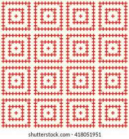 Seamless red white pattern with symmetric geometric ornament. Ethnic abstract background. Abstract repeated wallpaper. Vector illustration