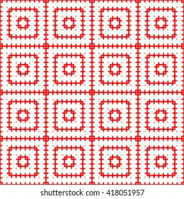 Seamless red white pattern with symmetric geometric ornament. Ethnic abstract background. Abstract repeated wallpaper. Vector illustration