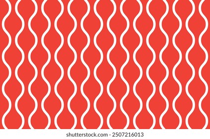 Seamless red and white rounded vertical zig zag lines abstract ogee pattern vector