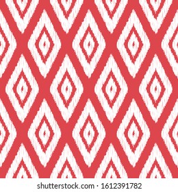 Seamless red and white vintage ikat diamonds outline textile pattern vector