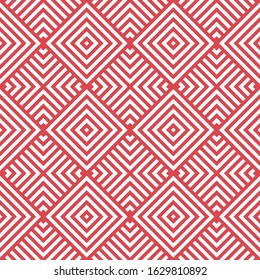 Seamless red and white vintage op art striped squares geometric pattern vector