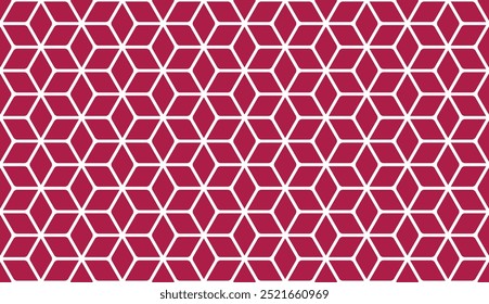 Seamless red and white vintage rounded geometric hexagonal stars isometric pattern vector