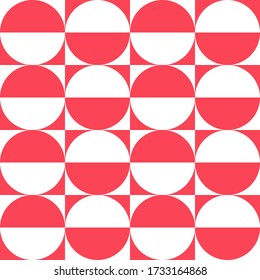 Seamless red and white vintage simple circles and squares geometric textile pattern vector