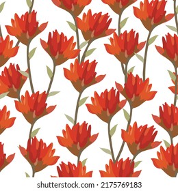 seamless red wild flowers pattern on white  background , greeting card or fabric