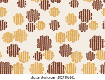 Seamless red with yellow pattern, vintage style blossom flower. Abstract autumn geometric background with sketchy line flower . Vector pattern for wrapping, textile, carpet, 