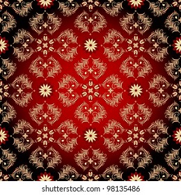 Seamless red-black-yellow pattern with vintage flowers (vector)