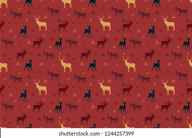 seamless reindeer, deer and elk pattern vector textures