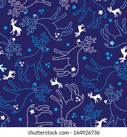 Seamless reindeer illustration pattern for christmas background in vector