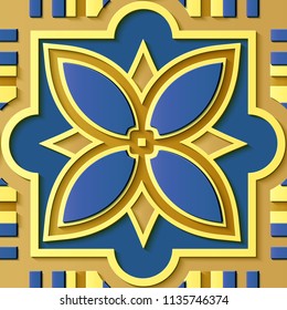 Seamless relief sculpture decoration retro pattern square curve cross geometry frame flower cross. Ideal for greeting card or backdrop template design