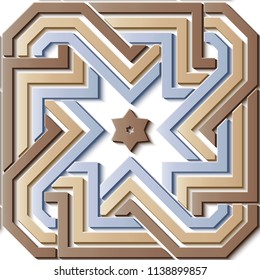 Seamless relief sculpture decoration retro pattern spiral vortex cross geometry star frame line. Ideal for greeting card or backdrop template design