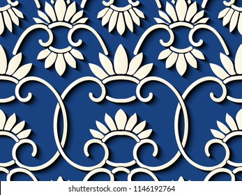 Seamless relief sculpture decoration retro pattern curve spiral cross frame chain flower. Ideal for greeting card or backdrop template design