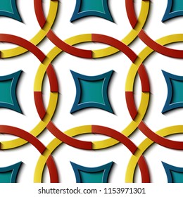 Seamless relief sculpture decoration retro pattern colorful round cross frame chain geomettry line kaleidoscope. Ideal for greeting card or backdrop template design