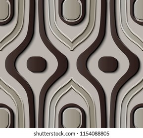 Seamless relief sculpture decoration retro pattern aboriginal oval curve cross frame kaleidoscope. Ideal for greeting card or backdrop template design
