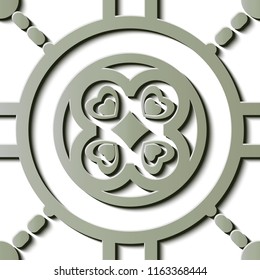 Seamless relief sculpture decoration retro pattern round cross frame line flower chain. Ideal for greeting card or backdrop template design