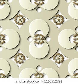 Seamless relief sculpture decoration retro pattern round curve cross flower kaleidoscope. Ideal for greeting card or backdrop template design