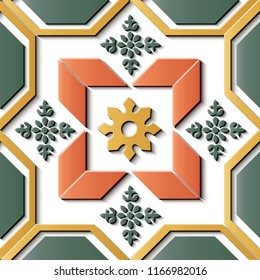 Seamless relief sculpture decoration retro pattern polygon geometry frame flower. Ideal for greeting card or backdrop template design