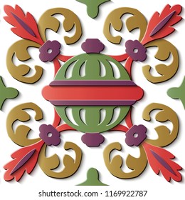 Seamless relief sculpture decoration retro pattern spiral curve cross leaf round decor ball. Ideal for greeting card or backdrop template design