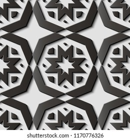 Seamless relief sculpture decoration retro pattern polygon geometry star cross kaleidoscope frame. Ideal for greeting card or backdrop template design