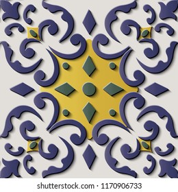 Seamless relief sculpture decoration retro pattern spiral curve, cross frame vine flower crest kaleidoscope. Ideal for greeting card or backdrop template design