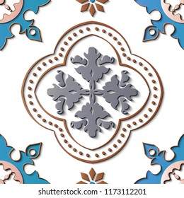 Seamless relief sculpture decoration retro pattern round curve cross dot line frame flower kaleidoscope. Ideal for greeting card or backdrop template design