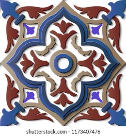 Seamless relief sculpture decoration retro pattern curve cross plant leaf flower kaleidoscope. Ideal for greeting card or backdrop template design