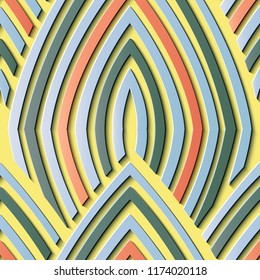 Seamless relief sculpture decoration retro pattern curve cross frame geometry line kaleidoscope. Ideal for greeting card or backdrop template design