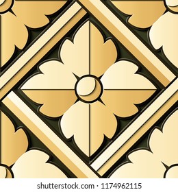 Seamless relief sculpture decoration retro pattern check spiral cross frame round curve flower crest. Ideal for greeting card or backdrop template design