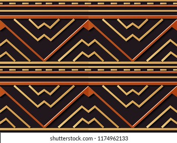 Seamless relief sculpture decoration retro pattern aboriginal triangle wave cross line frame. Ideal for greeting card or backdrop template design