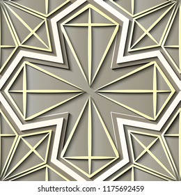 Seamless relief sculpture decoration retro pattern polygon geometry star cross frame line kaleidoscope. Ideal for greeting card or backdrop template design