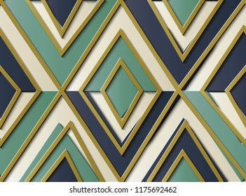 Seamless relief sculpture decoration retro pattern gold check geometry frame line kaleidosocpe. Ideal for greeting card or backdrop template design