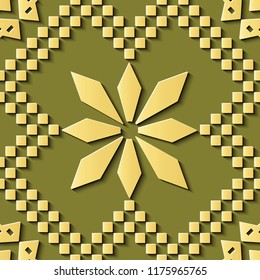 Seamless relief sculpture decoration retro pattern polygon mosaic geometry star cross flower. Ideal for greeting card or backdrop template design