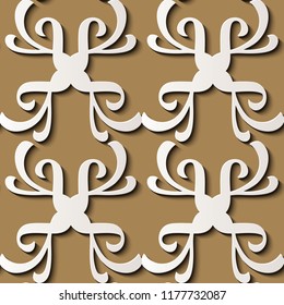 Seamless relief sculpture decoration retro pattern aboriginal spiral curve cross geometry frame. Ideal for greeting card or backdrop template design