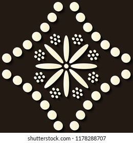 Seamless relief sculpture decoration retro pattern round dot cross curve frame line flower. Ideal for greeting card or backdrop template design