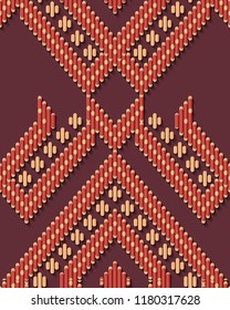 Seamless relief sculpture decoration retro pattern aboriginal check cross geometry stitich frame line. Ideal for greeting card or backdrop template design