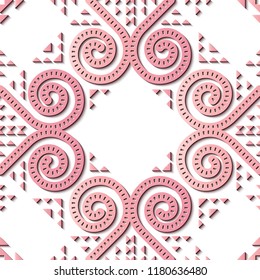 Seamless relief sculpture decoration retro pattern spiral vortex pink cross frame kaleidoscope. Ideal for greeting card or backdrop template design