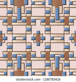 Seamless relief sculpture decoration retro pattern geometry cross square frame line. Ideal for greeting card or backdrop template design