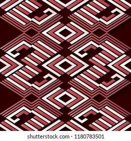 Seamless relief sculpture decoration retro pattern aboriginal geometry polygon triangle cross frame line kaleidoscope. Ideal for greeting card or backdrop template design