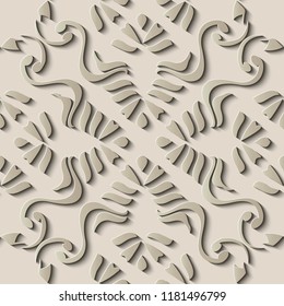 Seamless relief sculpture decoration retro pattern aboriginal spiral curve cross geometry kaleidoscope. Ideal for greeting card or backdrop template design