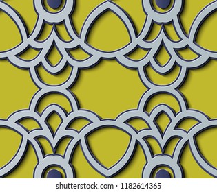 Seamless relief sculpture decoration retro pattern round curve spiral cross frame chain flower crest. Ideal for greeting card or backdrop template design