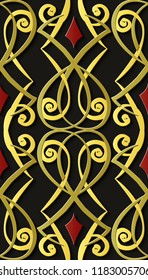 Seamless relief sculpture decoration retro pattern gold luxury spiral curve cross frame vine kaleidoscope. Ideal for greeting card or backdrop template design