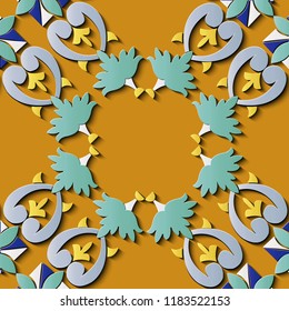 Seamless relief sculpture decoration retro pattern curve cross leaf frame flower chain. Ideal for greeting card or backdrop template design