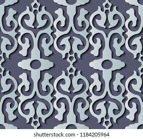 Seamless relief sculpture decoration retro pattern Asian spiral curve cross frame chain crest. Ideal for greeting card or backdrop template design