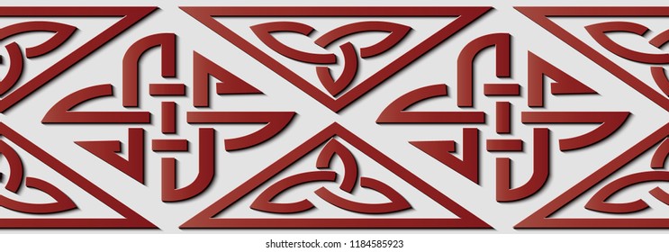 Seamless relief sculpture decoration retro pattern aboriginal red triangle spiral geometry cross frame chain line. Ideal for greeting card or backdrop template design