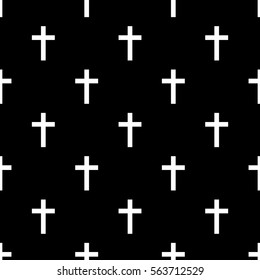 Seamless religious cross pattern on black background