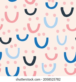 Seamless Repeat Abstract Collage Style Pattern Curves Dots Dashes Paper Cut Outs Smiley Faces